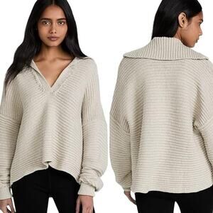 Free People Marlie Oversized Pullover Sweater Rib Knit Beige Women's Size Small